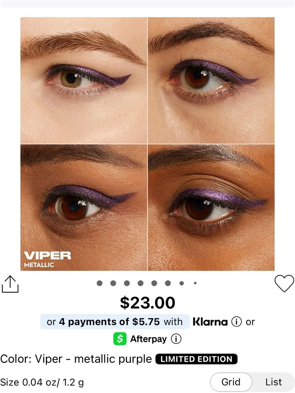 Urban Decay 24/7 Glide-On Waterproof Eyeliner Pencil VIPER Metallic PURPLE NIB